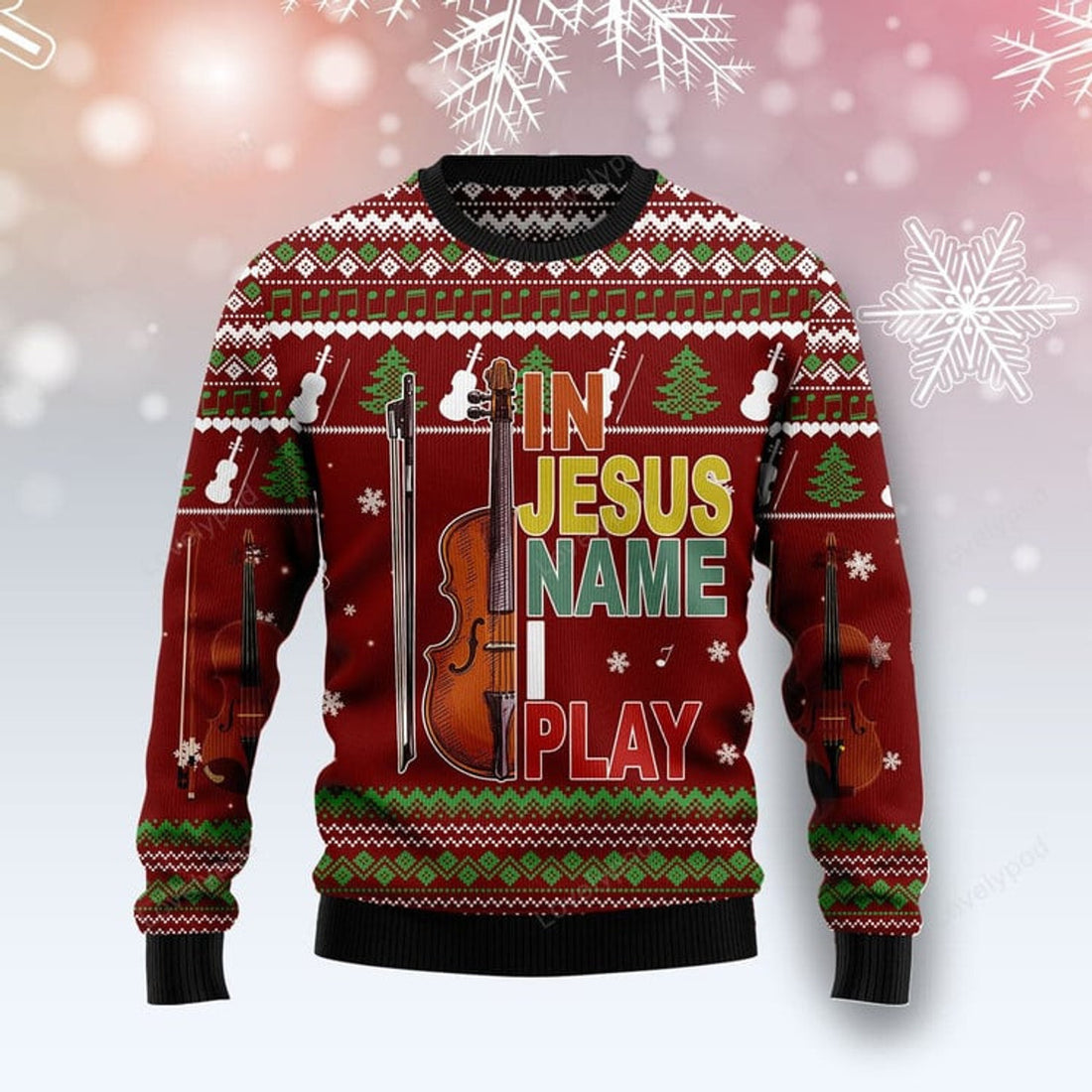 FUNSTUFFPRINT Violin I Play Ugly Christmas Sweater for men and women Ugly Sweater