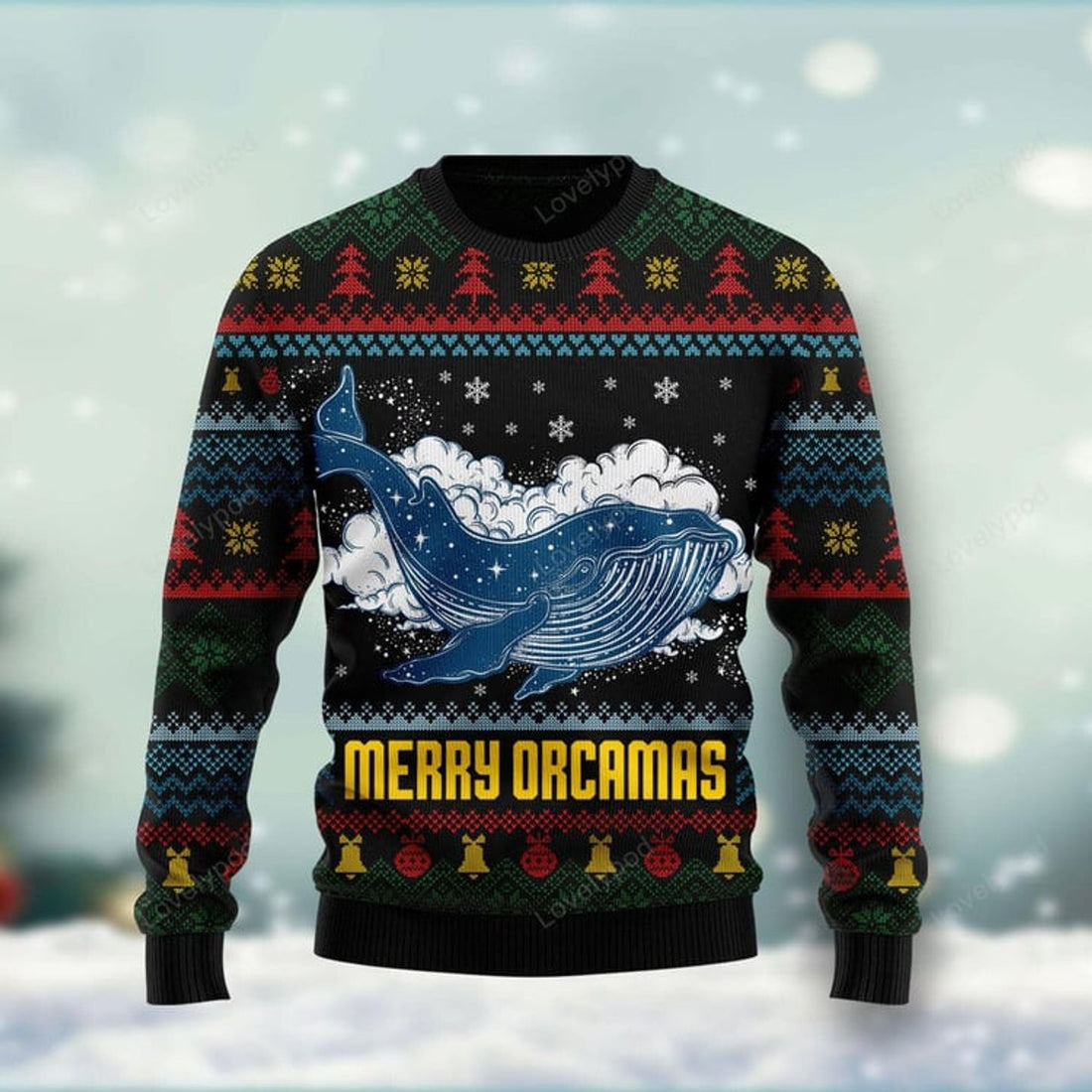FUNSTUFFPRINT Merry Christmas Orcas Killer Whale Ugly Christmas Sweater for men and women Ugly Sweater