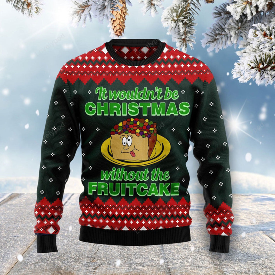 FUNSTUFFPRINT Food Cake Ugly Christmas Sweater for men and women, Funny sweater christmas gifts Ugly Sweater