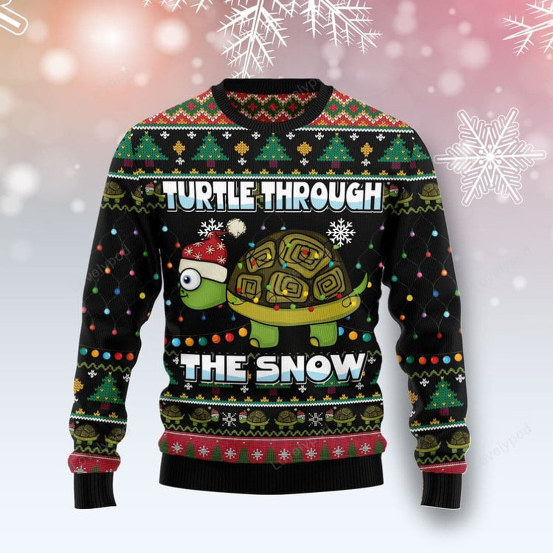 FUNSTUFFPRINT Turtle Through The Snow Ugly Christmas Sweater for men and women, Funny sweater christmas gifts Ugly Sweater