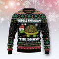 FUNSTUFFPRINT Turtle Through The Snow Ugly Christmas Sweater for men and women, Funny sweater christmas gifts Ugly Sweater