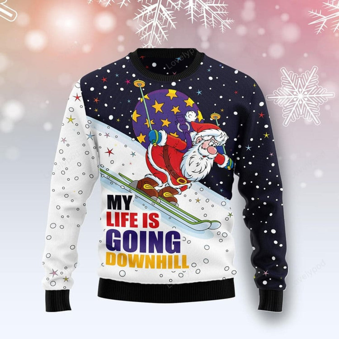 FUNSTUFFPRINT Santa Claus Ski Ugly Christmas Sweater for men and women, Funny sweater christmas gifts Ugly Sweater