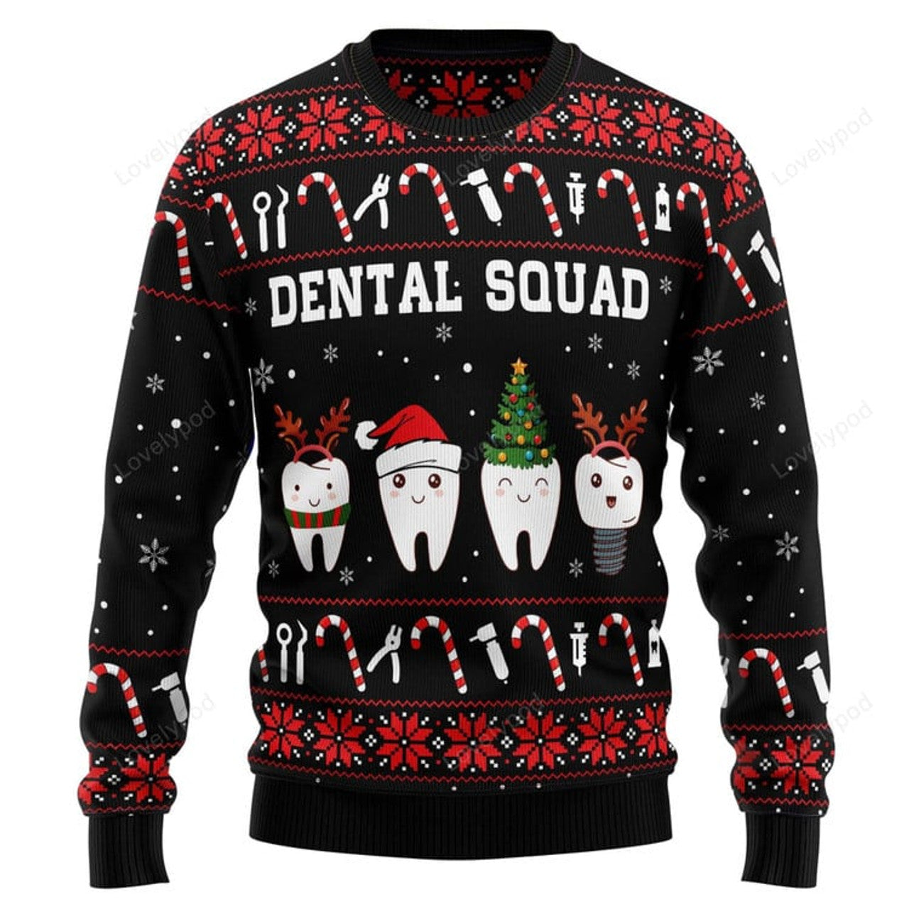FUNSTUFFPRINT Dental Squad Ugly Christmas Sweater for men and women, Funny sweater christmas gifts Ugly Sweater