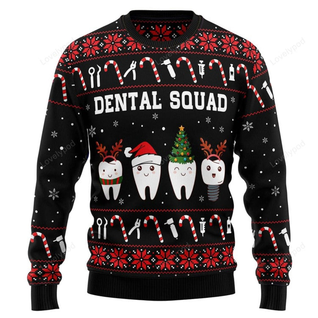 FUNSTUFFPRINT Dental Squad Ugly Christmas Sweater for men and women, Funny sweater christmas gifts Ugly Sweater