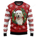 FUNSTUFFPRINT Golden Retriever Wearing Santaâ€˜s Hat Christmas Sweater Ugly Sweater