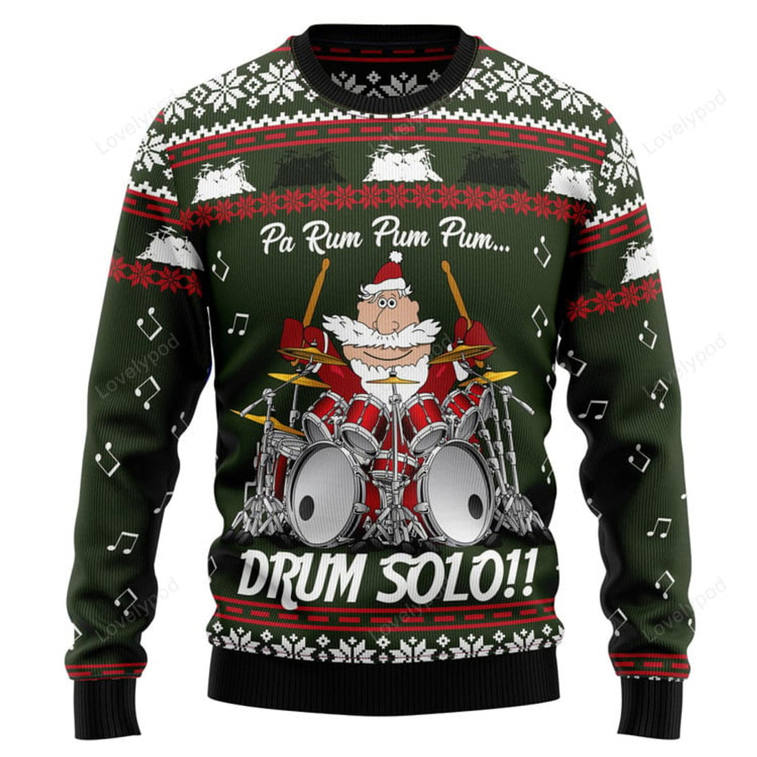 FUNSTUFFPRINT Drum Solo Ugly Christmas Sweater Ugly Sweater
