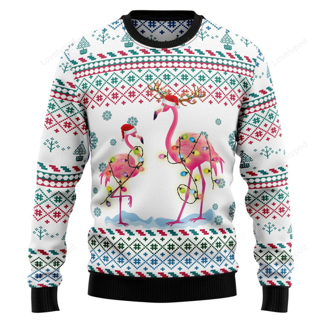FUNSTUFFPRINT Flamingo Christmas Reunion Ugly Christmas Sweater Ugly Sweater