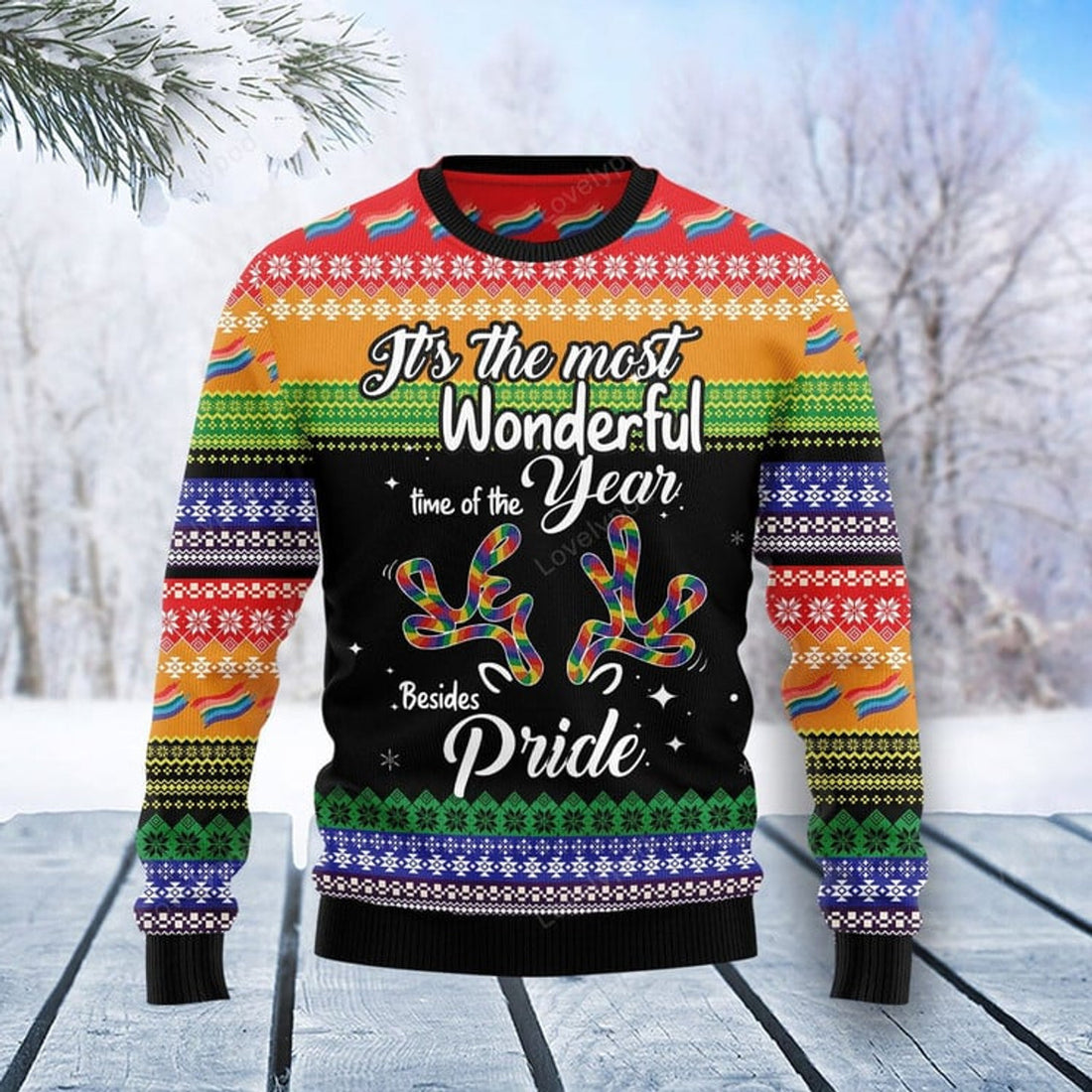 FUNSTUFFPRINT LGBT Beside Pride Ugly Christmas Sweater Ugly Sweater