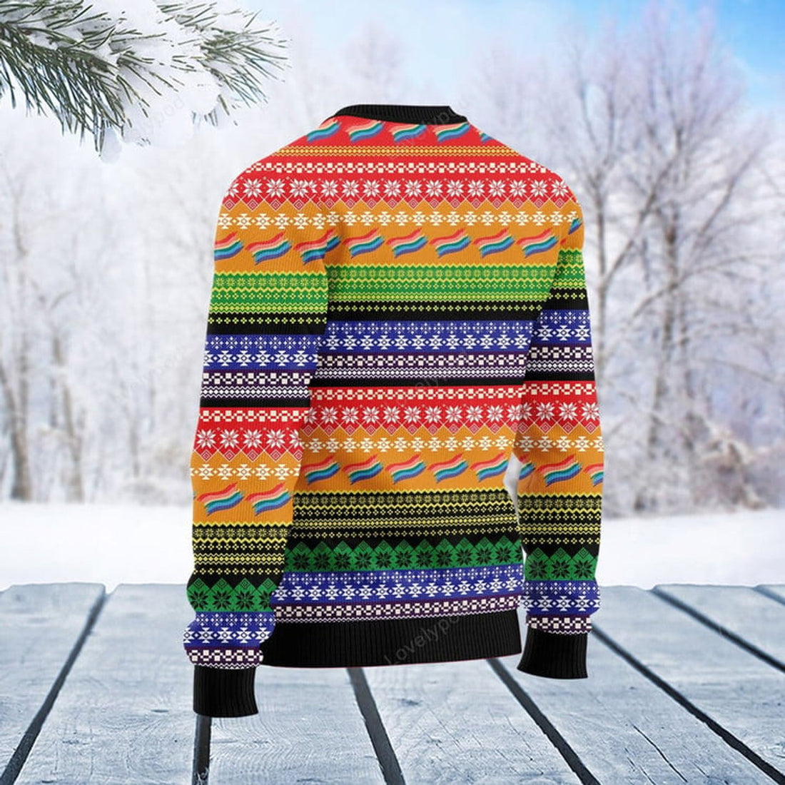 FUNSTUFFPRINT LGBT Beside Pride Ugly Christmas Sweater Ugly Sweater