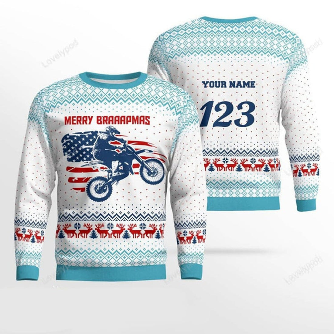 FUNSTUFFPRINT Custom name and number Motocross rider Christmas sweater, Motocross sweatshirt, Christmas gift for motocross lover Ugly Sweater