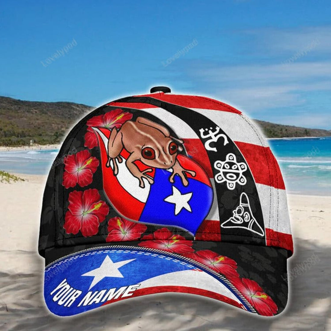 FUNSTUFFPRINT Customize Name Puerto Rico Coqui Maga Flower All Printed Classic Cap