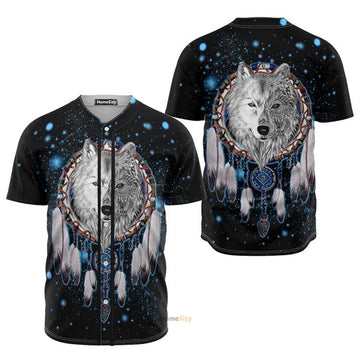 Galaxy Dreamcatcher Wolf Native American - Baseball Jersey