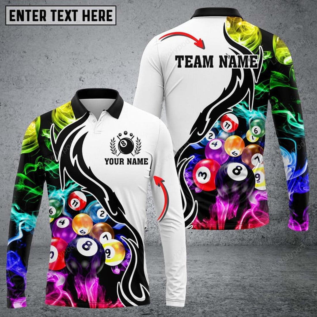 FUNSTUFFPRINT Personalized Name Billiard Enthusiast Long Sleeve, Billiards Shirts, billiards apparel
