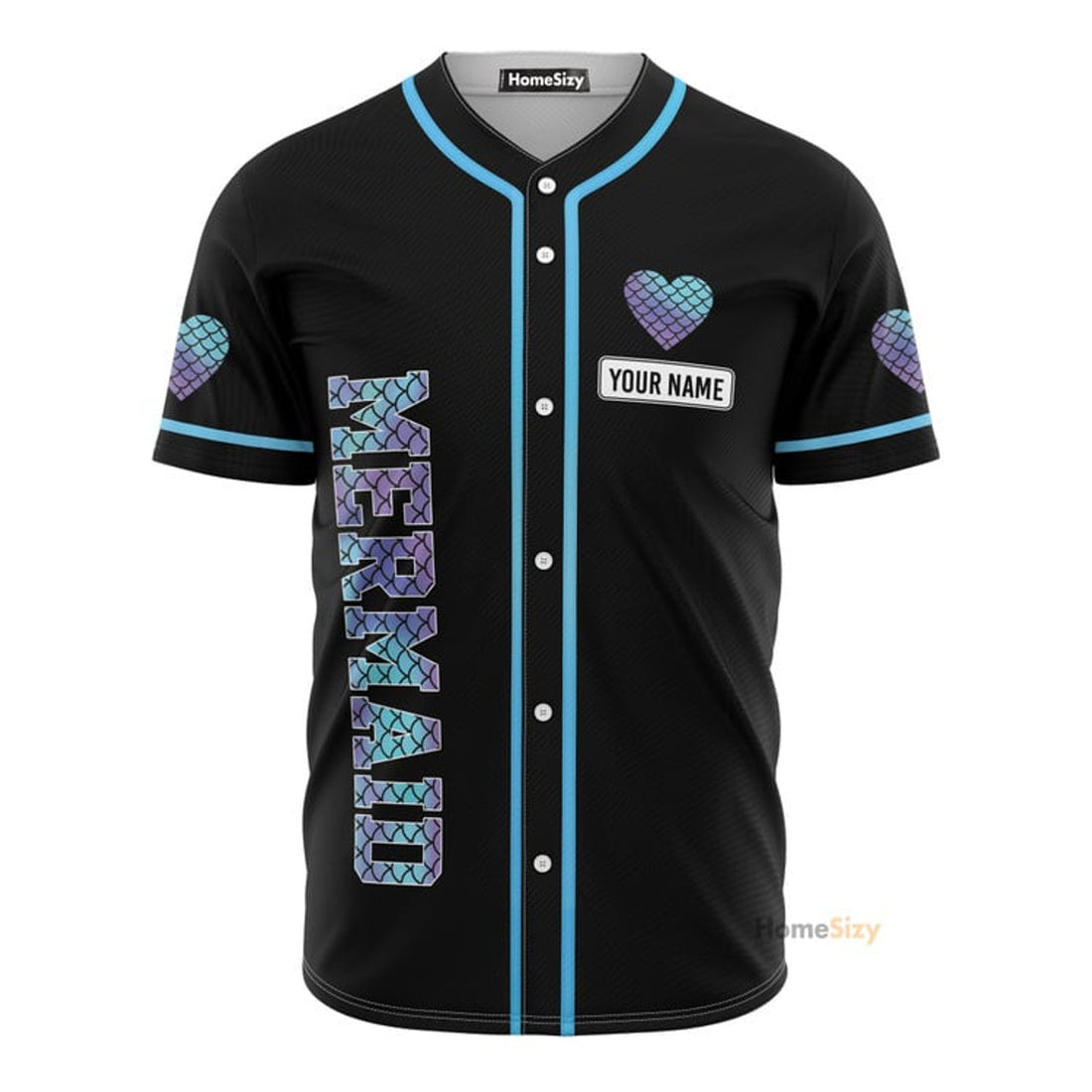 Custom Name Hologram Mermaid With Heart - Personalized Baseball Jersey
