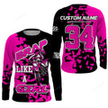 FUNSTUFFPRINT Custom Brap Like A Girl Personalized Motocross Jersey Pink Dirt Bike Racing 3D Long Sleeve T-Shirt