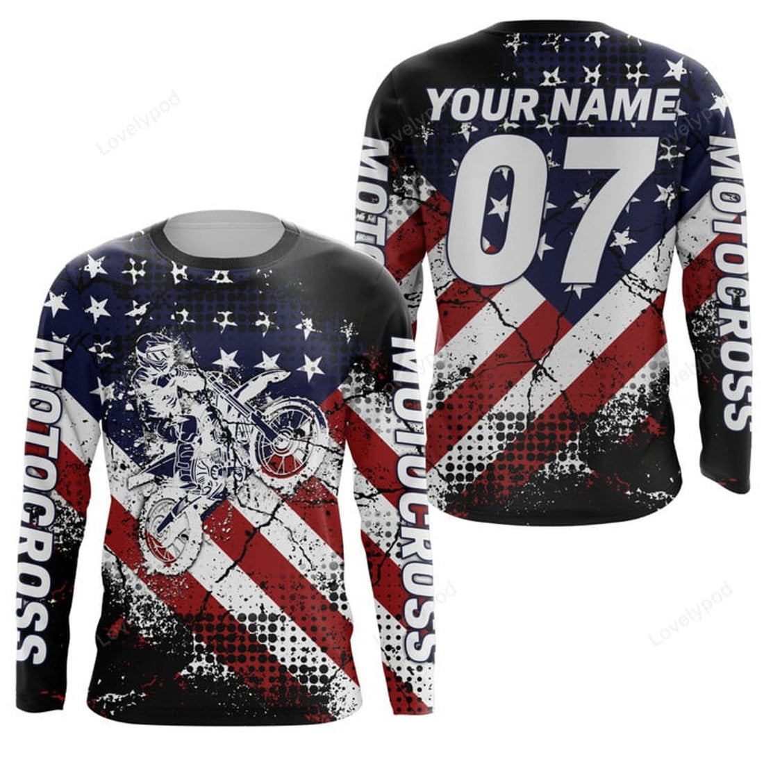 FUNSTUFFPRINT Custom American flag jersey Motocross customizable dirt bike off-road motorcycle 3D Long Sleeve T-Shirt