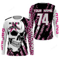 FUNSTUFFPRINT Custom Skull MotoX Long Sleeve T-Shirt, Custom Motocross Leopard Pattern Dirt Bike Racing Motorcycle Girl Women 3D Long Sleeve T-Shirt