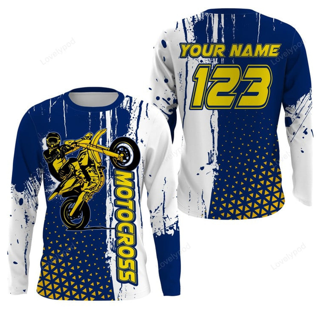 FUNSTUFFPRINT Custom motocross blue long sleeve, MX racing dirt bike off-road motorcycle racewear 3D Long Sleeve T-Shirt