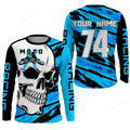FUNSTUFFPRINT Custom Skull MotoX 3D , Motocross Blue Dirt Bike Racing, Motorcycle Bikers Racewear 3D Long Sleeve T-Shirt