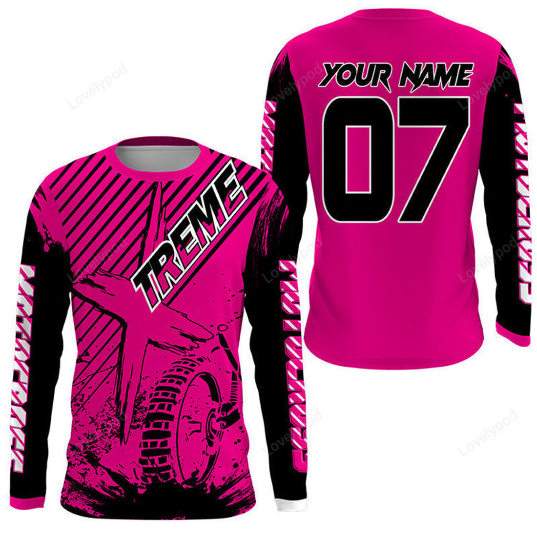 FUNSTUFFPRINT Custom pink MX jersey extreme Motocross biker girl racing shirt motorcycle 3D Long Sleeve T-Shirt