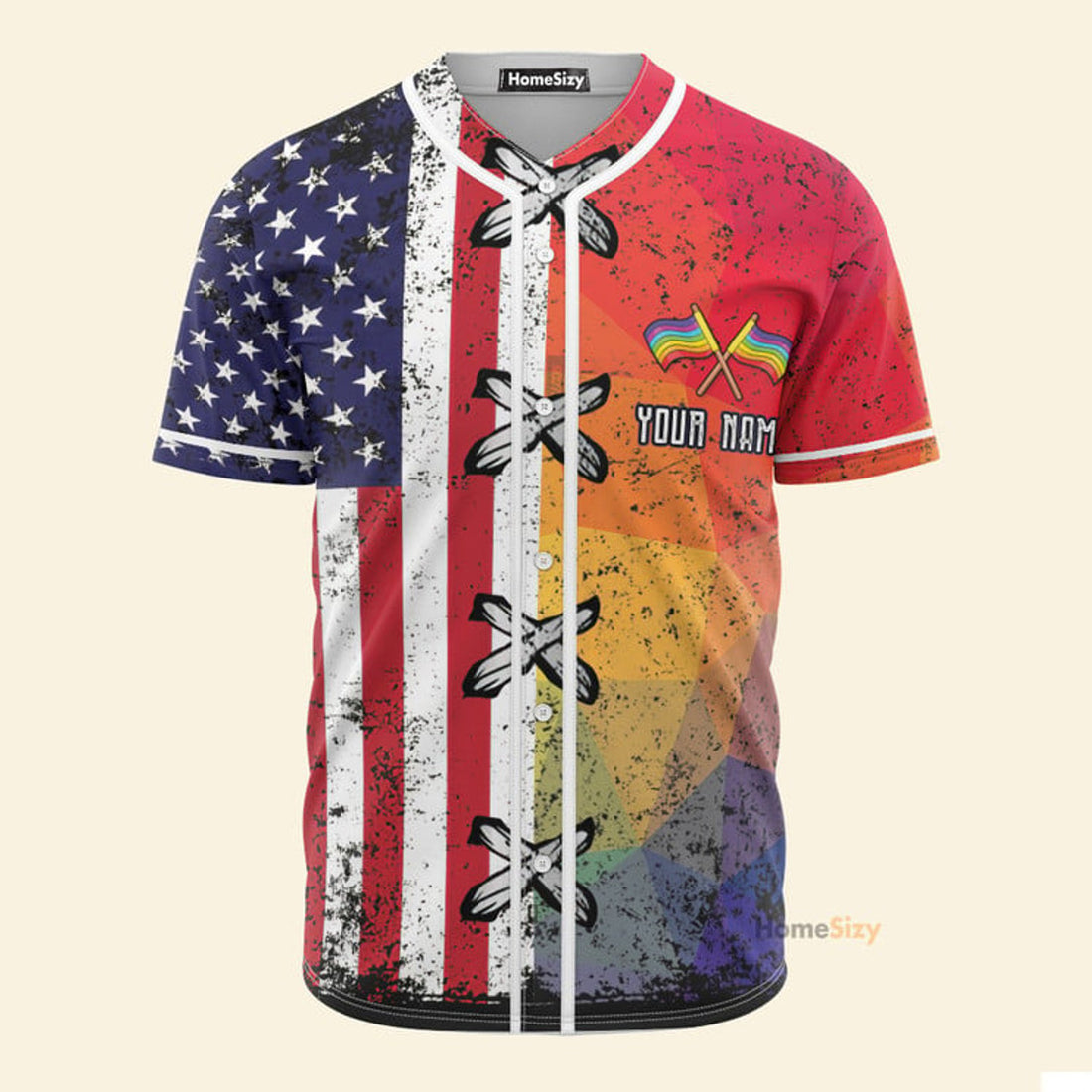 Custom Name LGBT x America Flag Pattern - Personalized Baseball Jersey