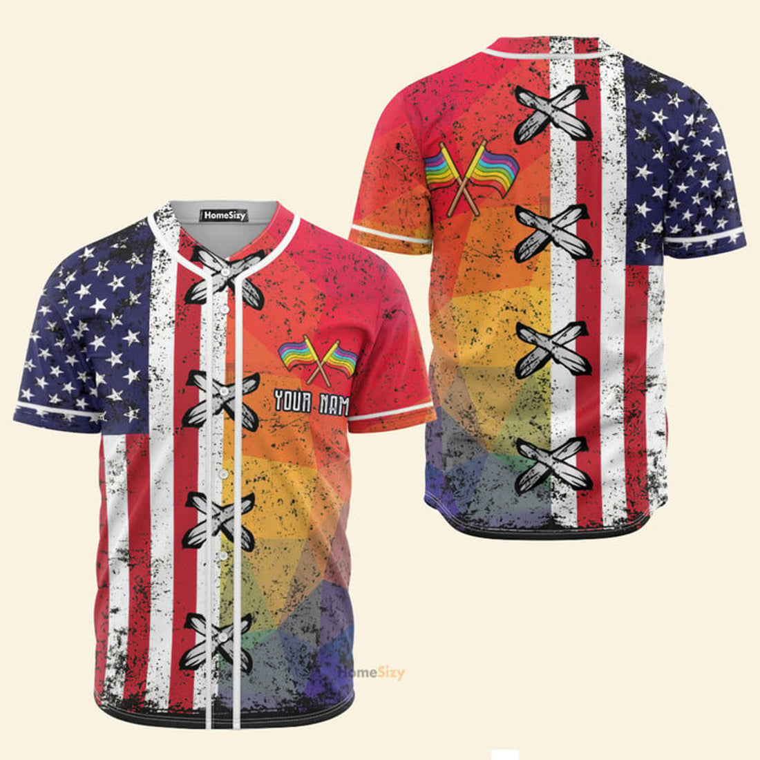 Custom Name LGBT x America Flag Pattern - Personalized Baseball Jersey
