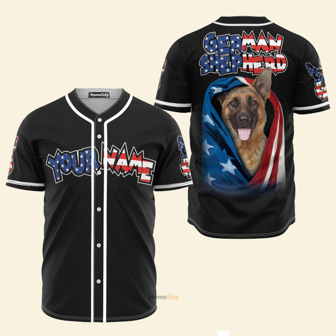 Custom Name German Shepherd American Flag - Personalized Baseball Jersey