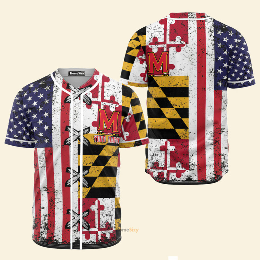 Custom Name Maryland x America Flag - Personalized Baseball Jersey