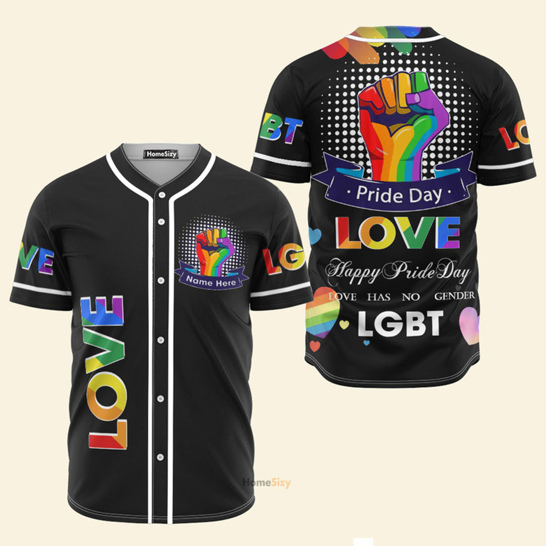 Custom Name LGBT Pride Day Love - Personalized Baseball Jersey