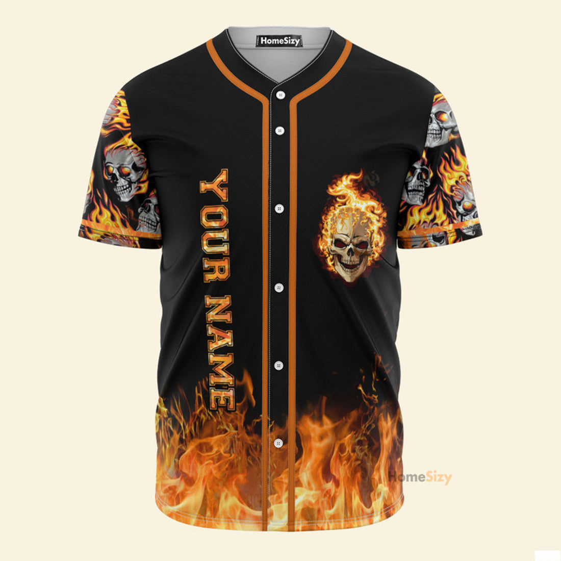 Custom Name Flaming Skull - Personalized Baseball Jersey