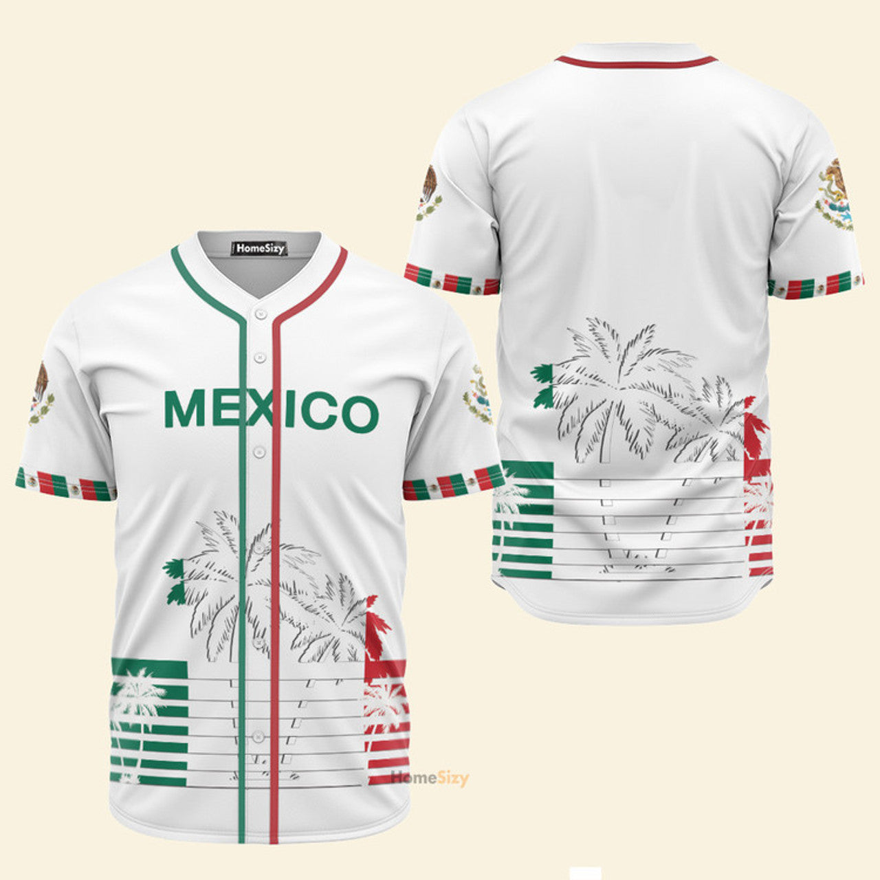 Mexico Palm Tree Pattern White - Baseball Jersey