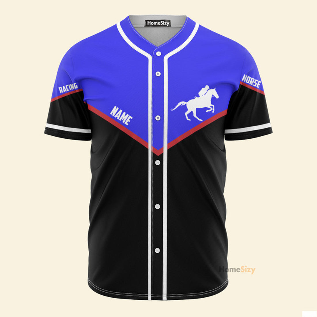 Custom Name Horse Racing Black And Blue - Personalized Baseball Jersey
