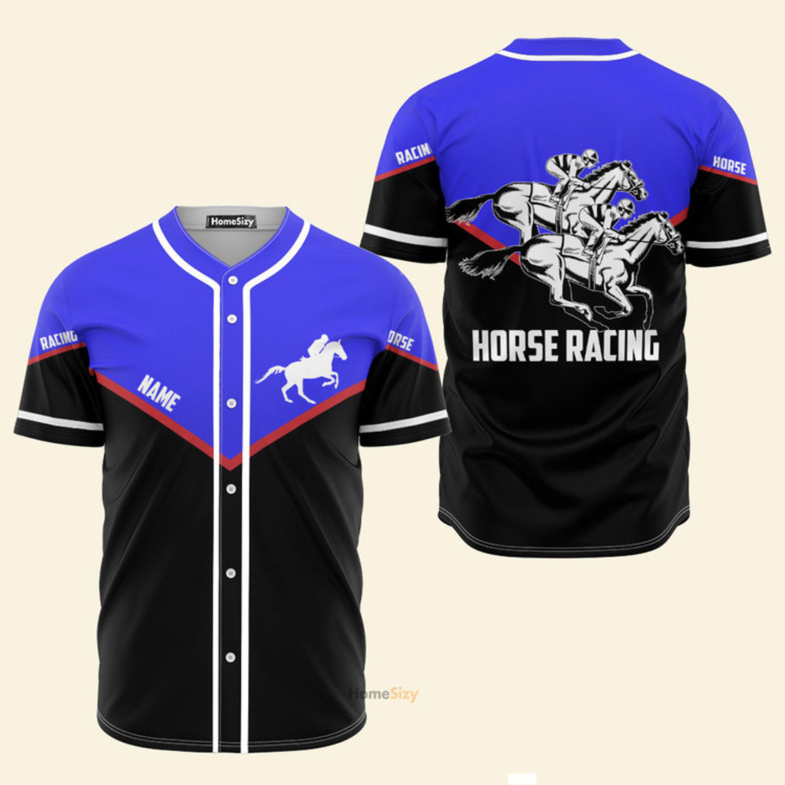 Custom Name Horse Racing Black And Blue - Personalized Baseball Jersey