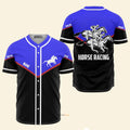 Custom Name Horse Racing Black And Blue - Personalized Baseball Jersey