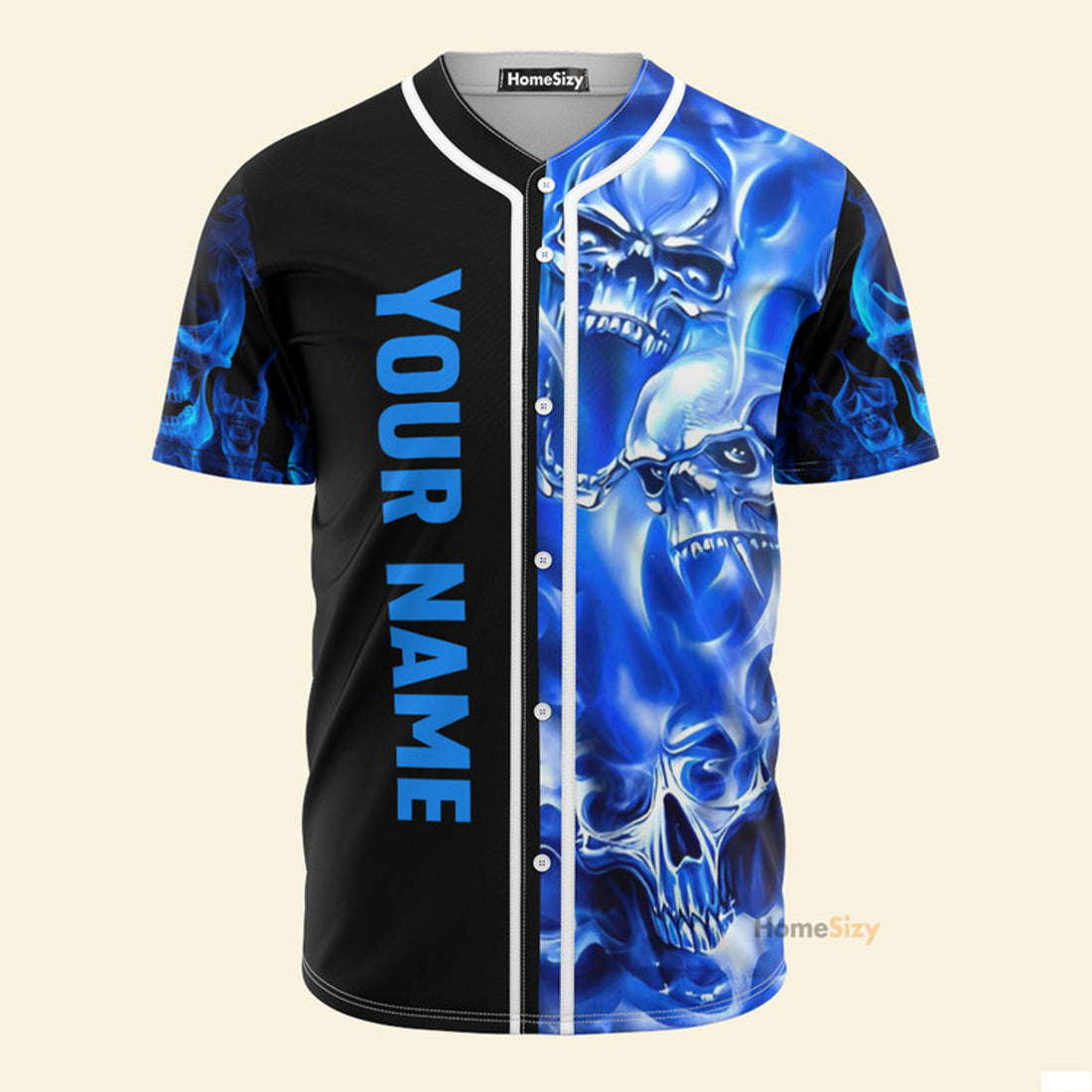 Custom Name Ghost Blue Flame Skull - Personalized Baseball Jersey