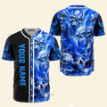 Custom Name Ghost Blue Flame Skull - Personalized Baseball Jersey