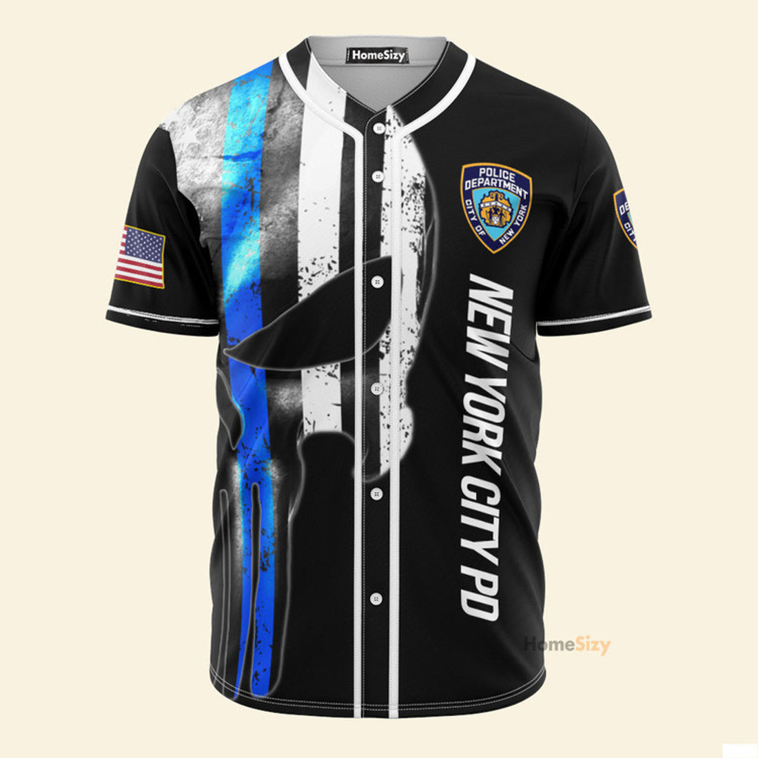 New York City Police Department Skull Blue Black - Baseball Jersey