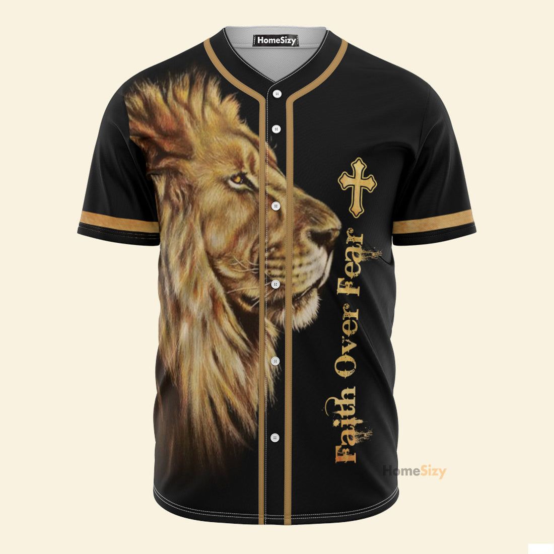 Faith Over Fear Lion King Jesus Black - Baseball Jersey