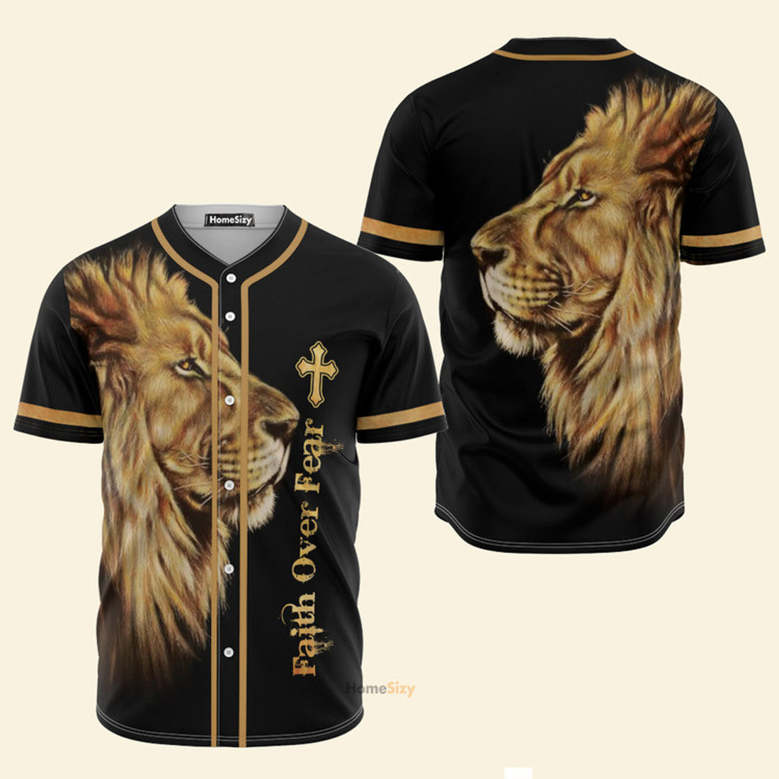 Faith Over Fear Lion King Jesus Black - Baseball Jersey