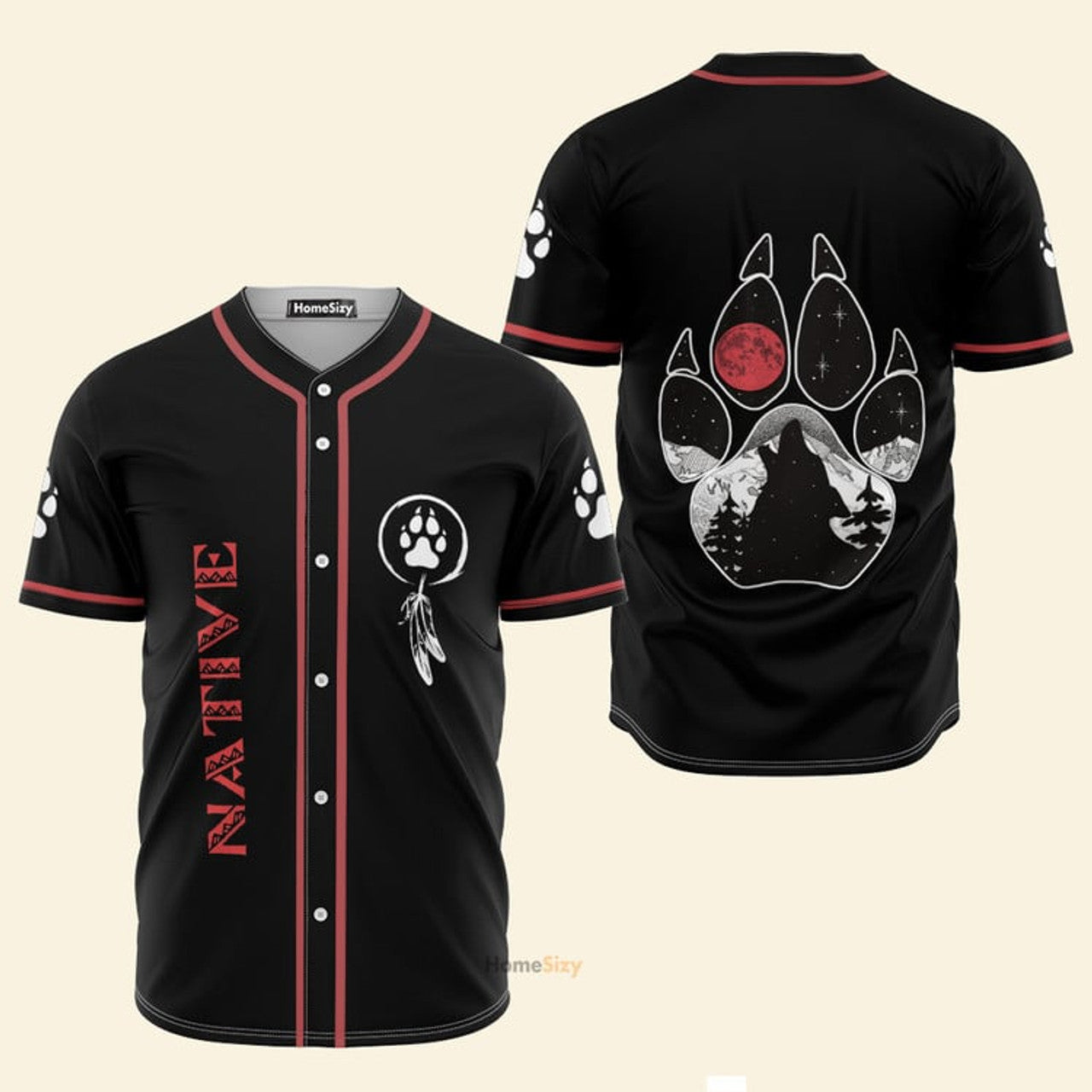 Custom Name Native American Foot Bear Black Red - Personalized Baseball Jersey