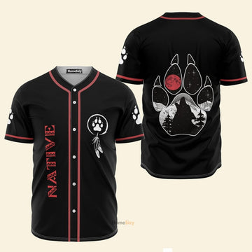 Custom Name Native American Foot Bear Black Red - Personalized Baseball Jersey