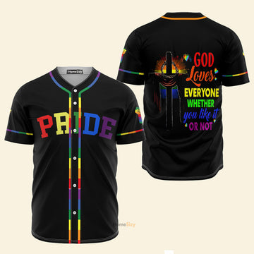 Lgbt Pride God Jesus Loves Everyone Whether You Like It Or Not - Baseball Jersey