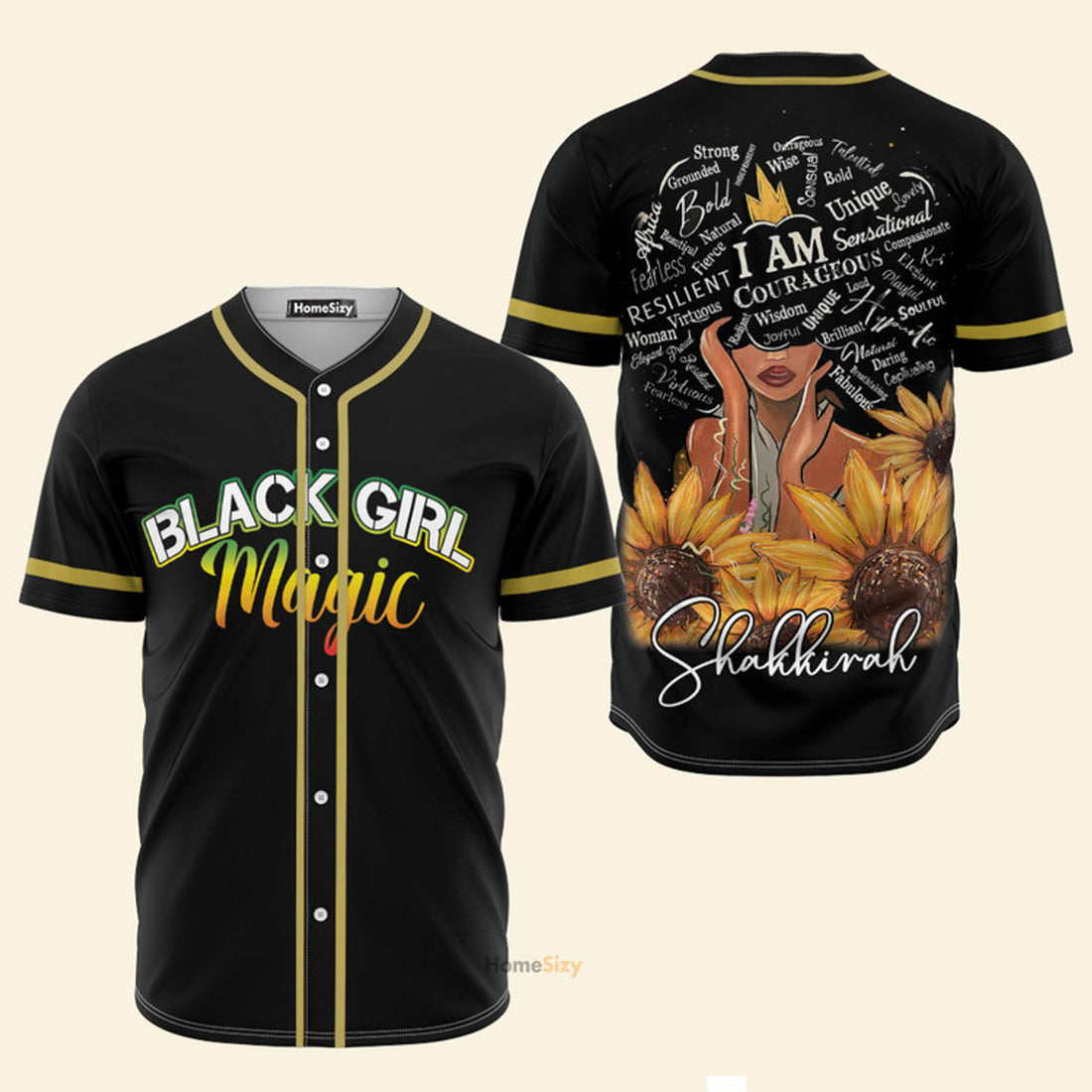 Custom Name Black Girl Magic Sunflower Juneteenth - Personalized Baseball Jersey