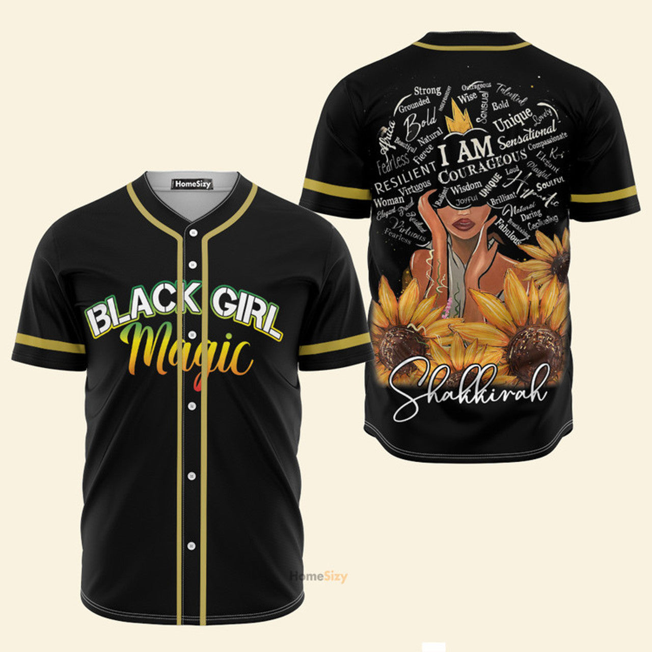 Custom Name Black Girl Magic Sunflower Juneteenth - Personalized Baseball Jersey
