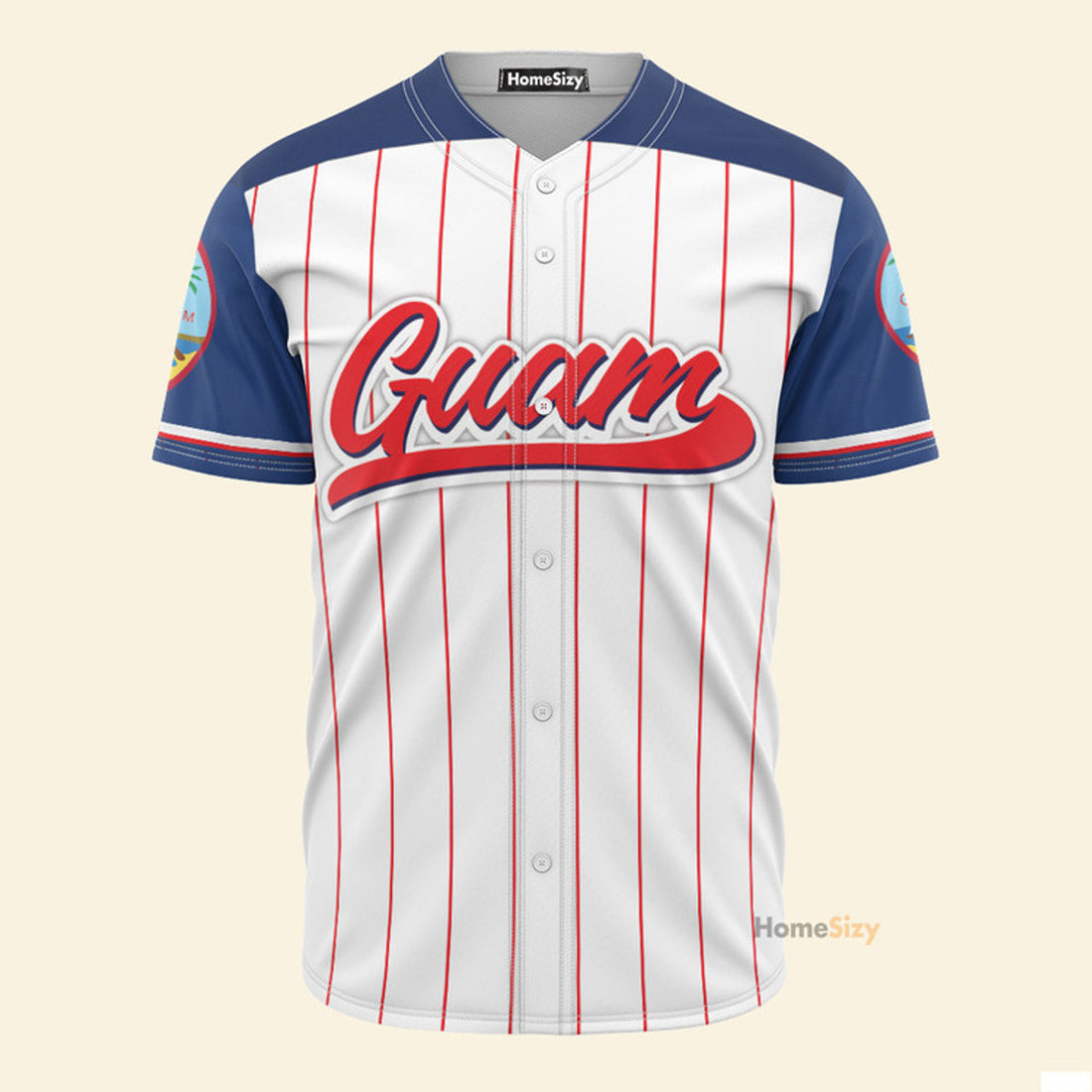 Guam Seal White Red Stripes - Baseball Jersey