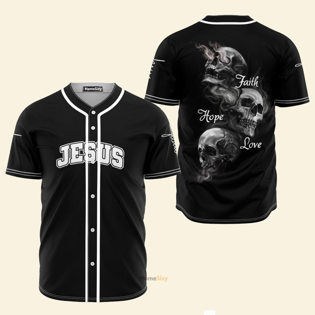 Jesus Skull Faith Hope Love - Baseball Jersey