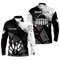 FUNSTUFFPRINT Black and white Men long sleeve polo bowling shirts, Custom retro bowling ball pins bowling team