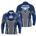 FUNSTUFFPRINT Bowling Long Sleeve T-Shirts for men custom name, team name Bowling Ball & Pins men polo shirts Navy Blu