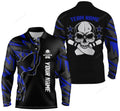 FUNSTUFFPRINT Bowling Long Sleeve Polo Shirts For Men, Custom Name And Team Name Skull Bowling, Team Bowling Shirts