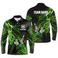 FUNSTUFFPRINT Men Long sleeve polo bowling shirts, Custom green lightning thunder Bowling Team Jersey